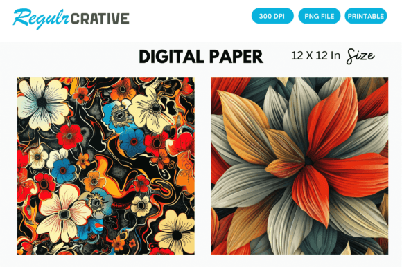 3D Abstract Floral Digital Paper Design
