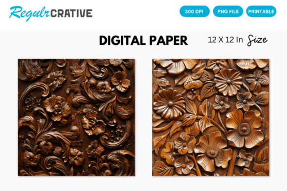3D Carved Wood Textures Digital Paper
