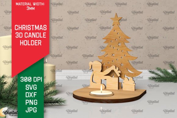 3D Christmas Candle Holder Laser Cut