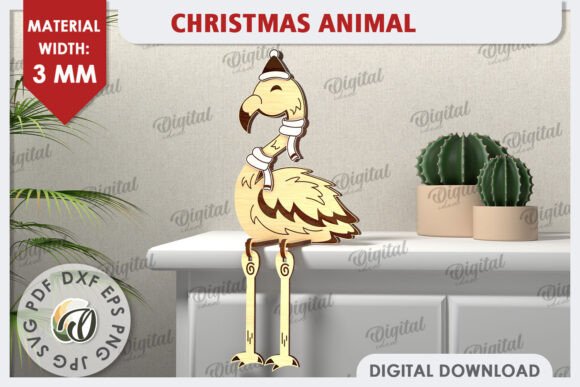 3D Christmas Flamingo Laser Cut Design
