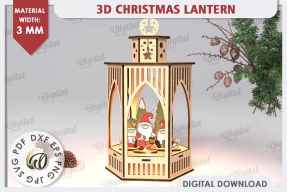 3D Christmas Lantern Laser Cut Design