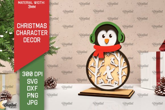 3D Christmas Penguin Decor Laser Cut: A Digital Design Asset