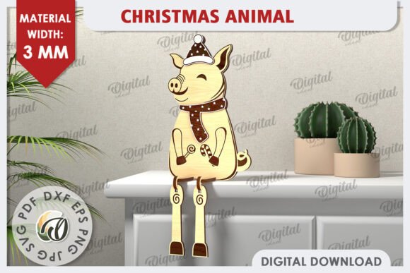 3D Christmas Pig Laser Cut Design