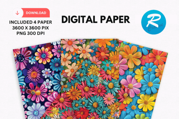 3D Flower Power Digital Paper Pattern