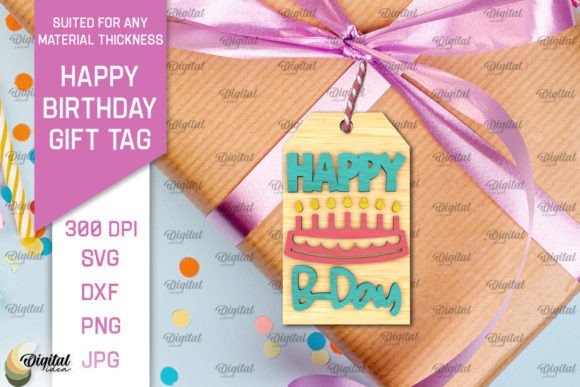 3D Happy Birthday Gift Tag Lasercut