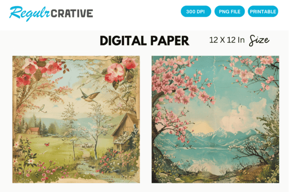 3D Vintage Spring Digital Paper