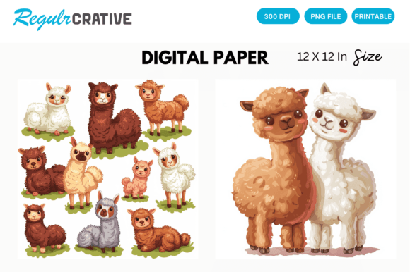 3D Watercolor Cozy Alpaca Digital Paper