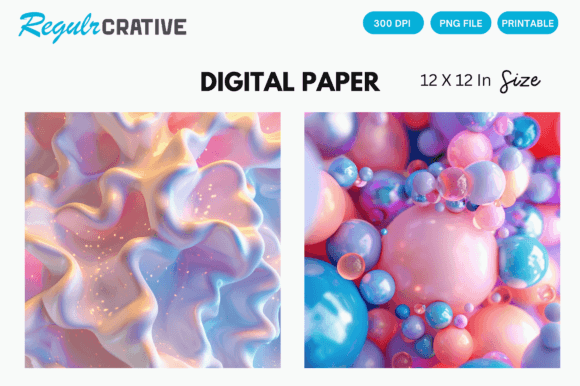 3D Watercolor Puffy Digital Paper Design
