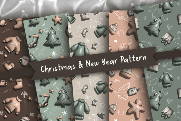 Elevate Your Holiday Designs with Cozy Christmas New Year 3D Seamless Patterns