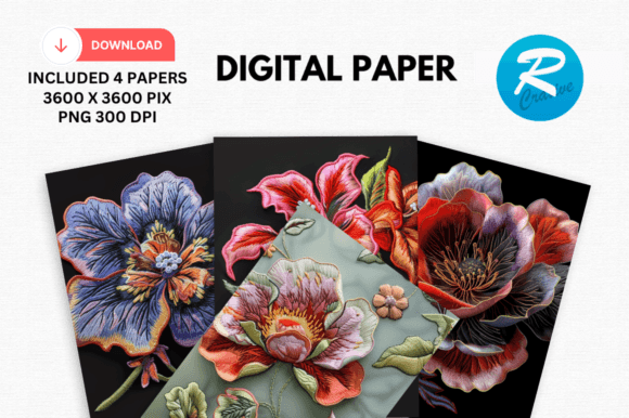 Evaluating 3D Embroidered Flower Digital Paper PNG for Advanced Crafting and Design Projects