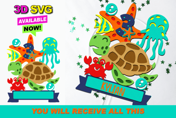 Turtle Cake Topper 3D SVG