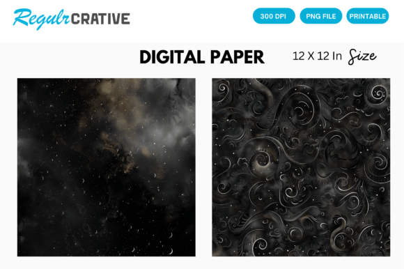 Watercolor 3D Black Magic Digital Paper: Elevating Creative Projects with Sophisticated Design